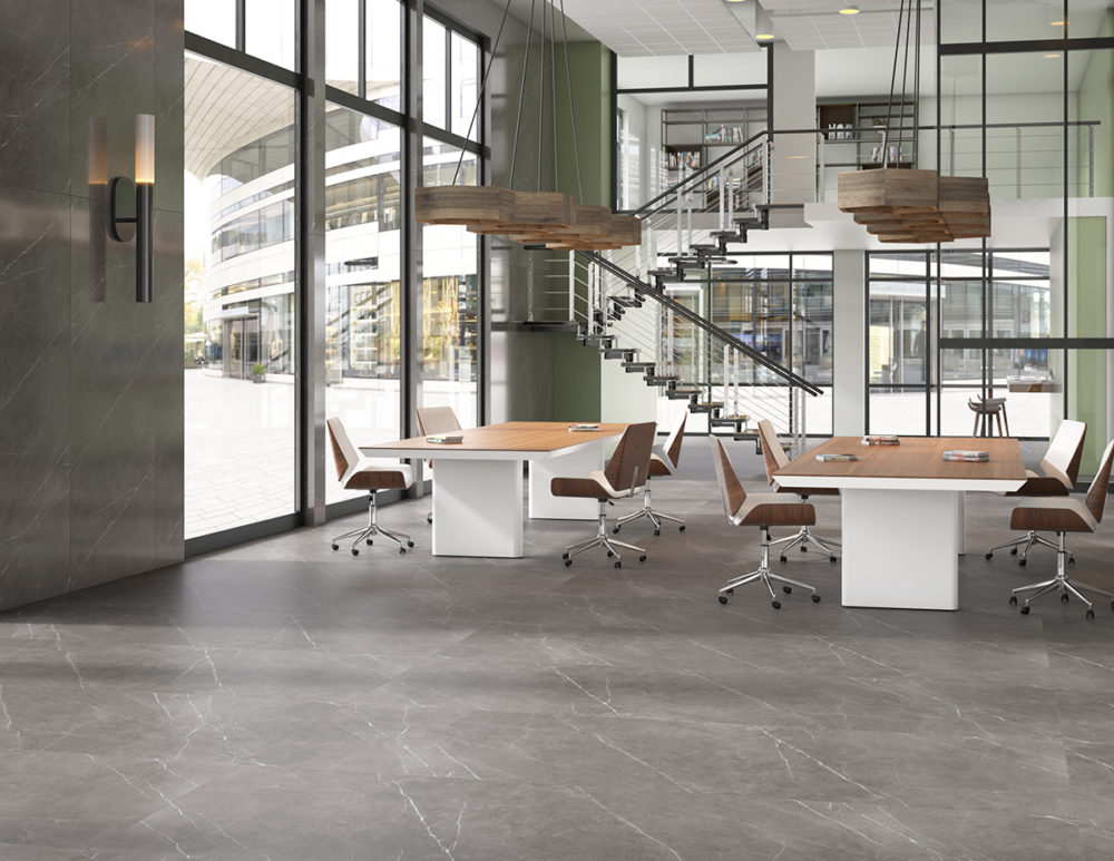 Contemporary Office Marble Look Flooring CGI